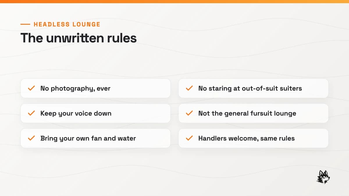 The shared headless lounge rules common across furry conventions