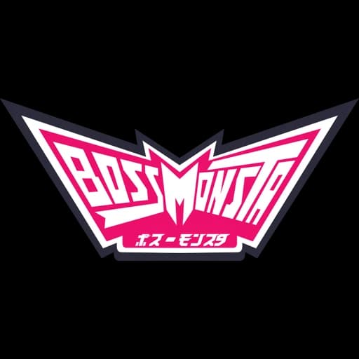 BossMonsta pink winged wordmark with katakana subtitle