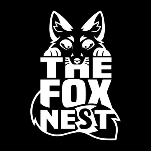 The Fox Nest logo, a white line-art fox peeking over the stacked words The Fox Nest on black