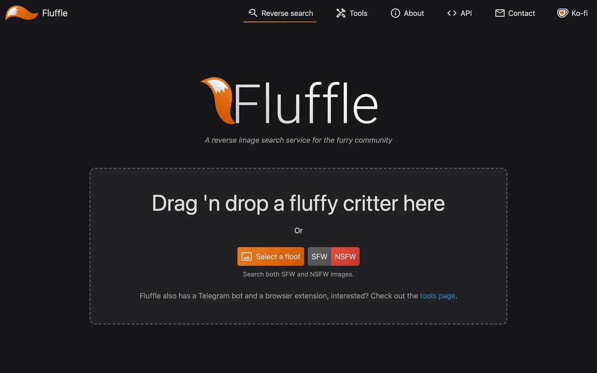Fluffle reverse-image-search home page