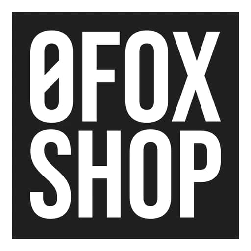 0 Fox Shop logo, the words 0FOX SHOP in white block letters inside a white-framed dark square