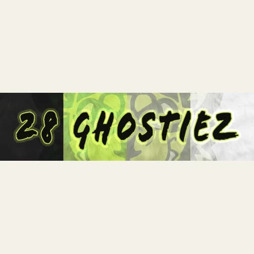 28 Ghostiez wordmark in black, white, and bright green