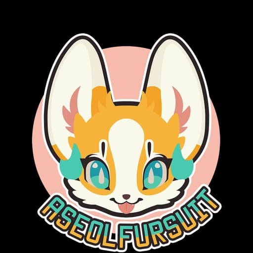 Official Aseol Fursuit logo with a yellow and white character and turquoise lettering