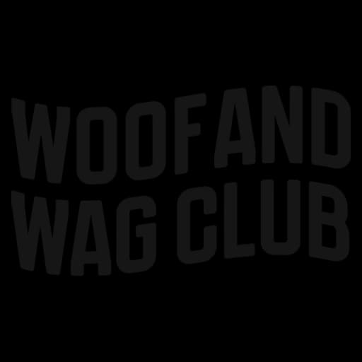 Woof and Wag Club black stacked wordmark